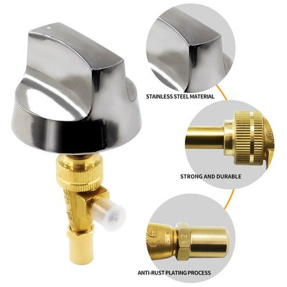 MENSI Propane Natural Brass Hotel Commercial Kitchen Gas Control Valve 0.047" Orfice with Chromed Steel Control Knob Stem Length 1.4"