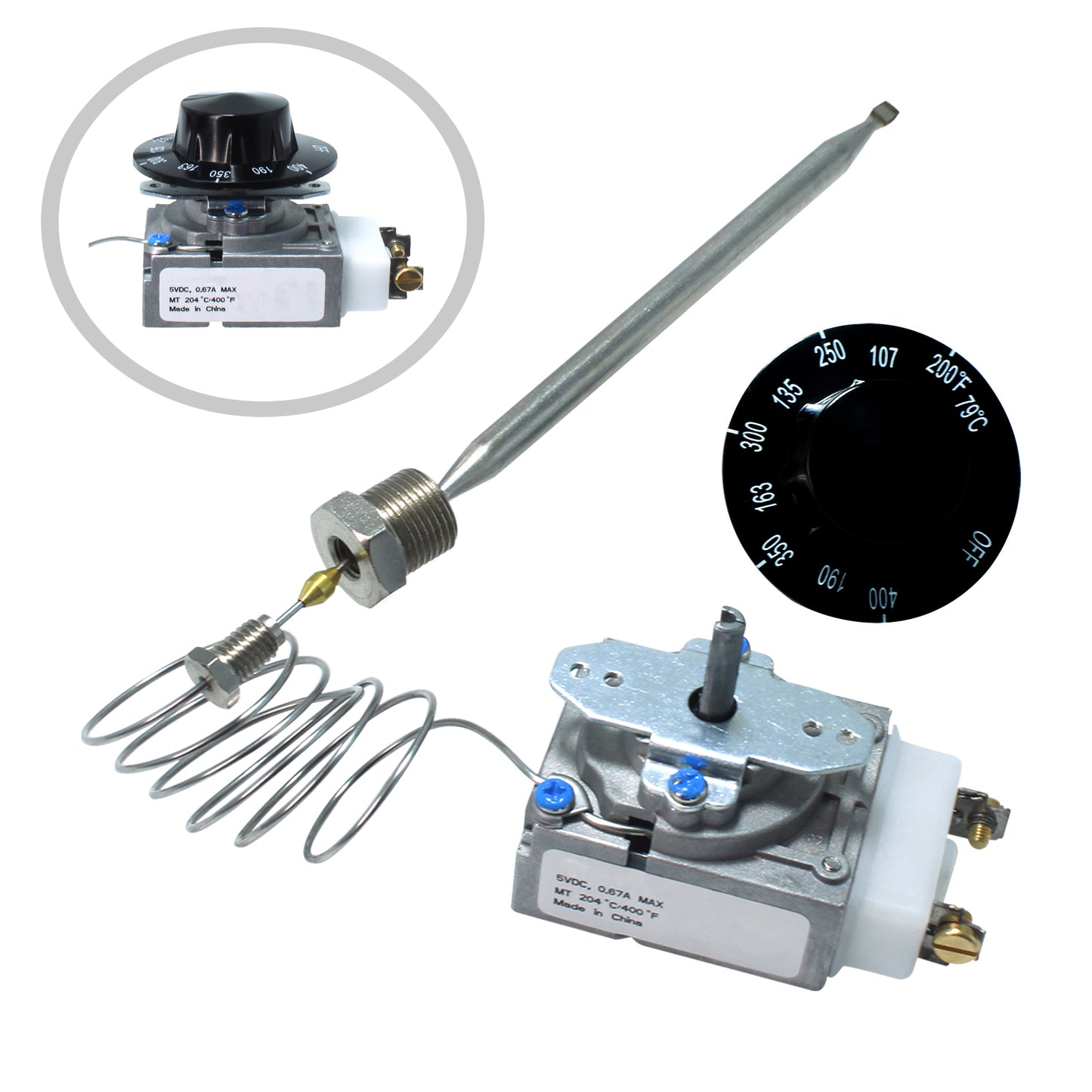 MENSI Propane Natural Brass Hotel Commercial Kitchen Gas Control Valve 0.047" Orfice with Chromed Steel Control Knob Stem Length 1.4"