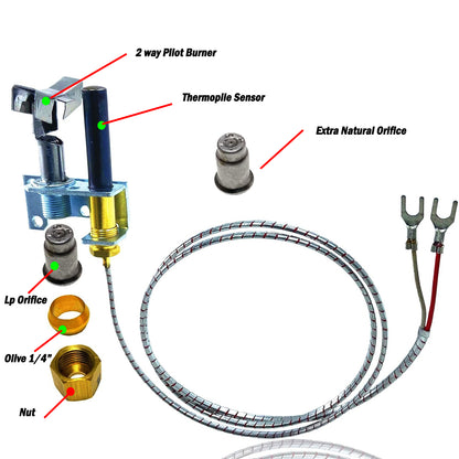 MENSI Propane LP/Natural Gas Pilot Burner Assembly Compatible with Cecilware Fryer Imperial,LENNOX, FRYMASTER Fryer, Work with 700-506 HVAC Gas Valve