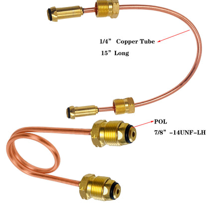 MENSI  Propane Regulator Copper Pigtail Tubing Hose POL x POL 15" Long for High Pressure Regulator and Propane Tank Connection, with 5 Pieces of Backup O-Ring