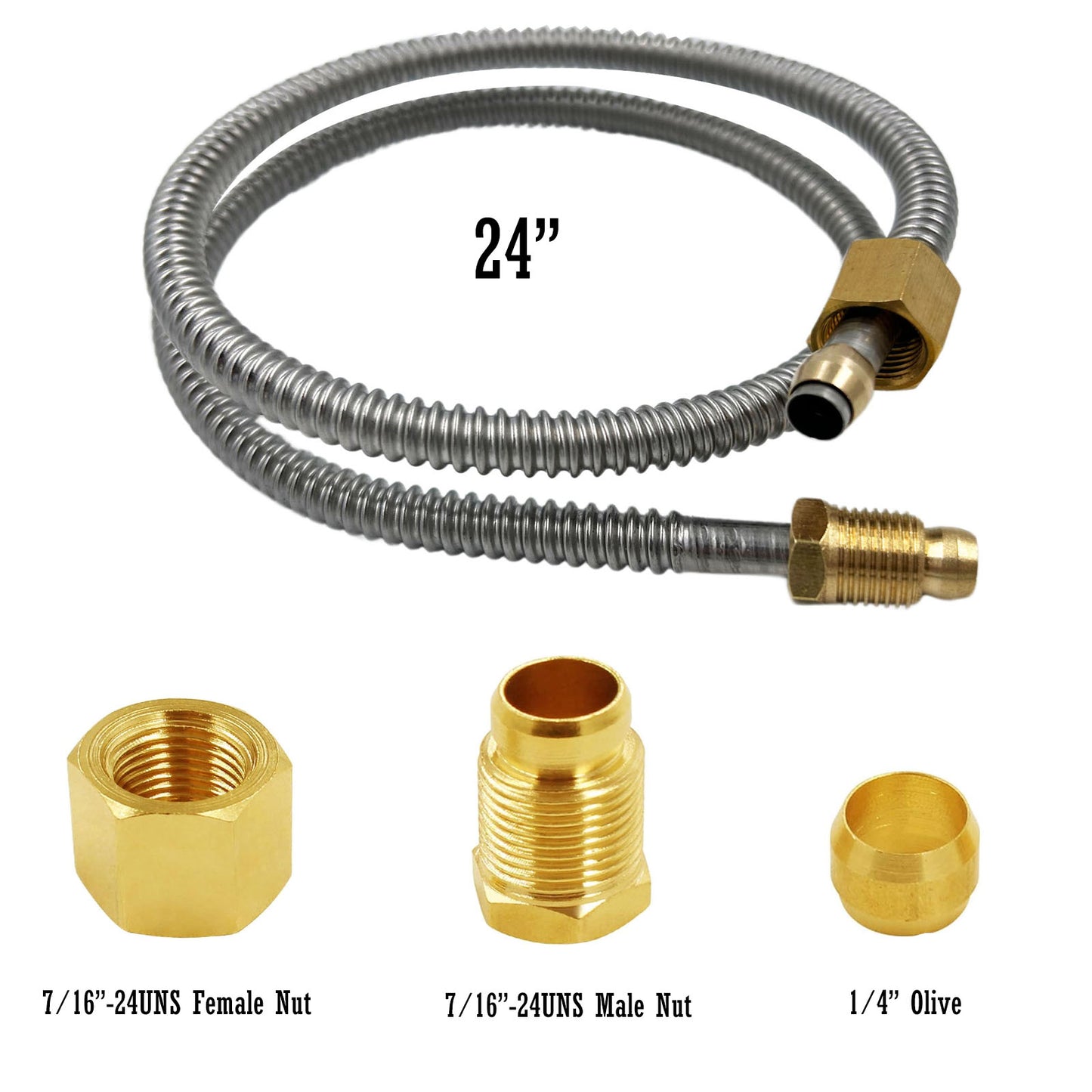MENSI 1/4" Stainless Steel Pilot Burner Assembly Parts Tubing Flexible Hose with 7/16-24UNS Fittings for Gas Fryer, Whirlpool Water Heater 00112330 Pilot Flame Kits