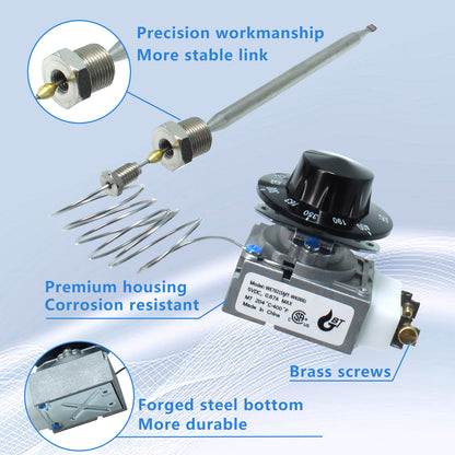 MENSI Minivolt Thermostat Control Replacement Of Robertshaw Model RX-2-24 Fits For ADCRAFT Parts Fits Gas Fryer with 0.315" Bulb x 3/8" NPT Nut and Knob Switch