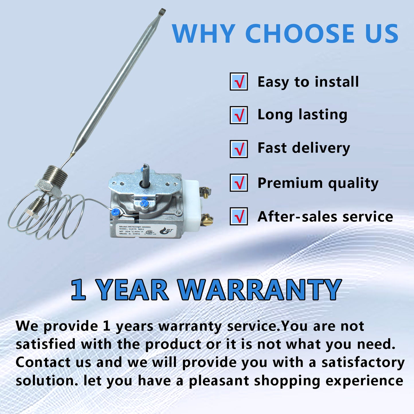 MENSI Minivolt Thermostat Control Replacement Of Robertshaw Model RX-2-24 Fits For ADCRAFT Parts Fits Gas Fryer with 0.315" Bulb x 3/8" NPT Nut and Knob Switch