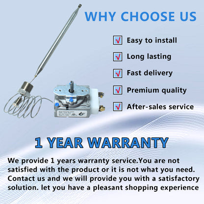 MENSI Minivolt Thermostat Control Replacement Of Robertshaw Model RX-2-24 Fits For ADCRAFT Parts Fits Gas Fryer with 0.315" Bulb x 3/8" NPT Nut and Knob Switch