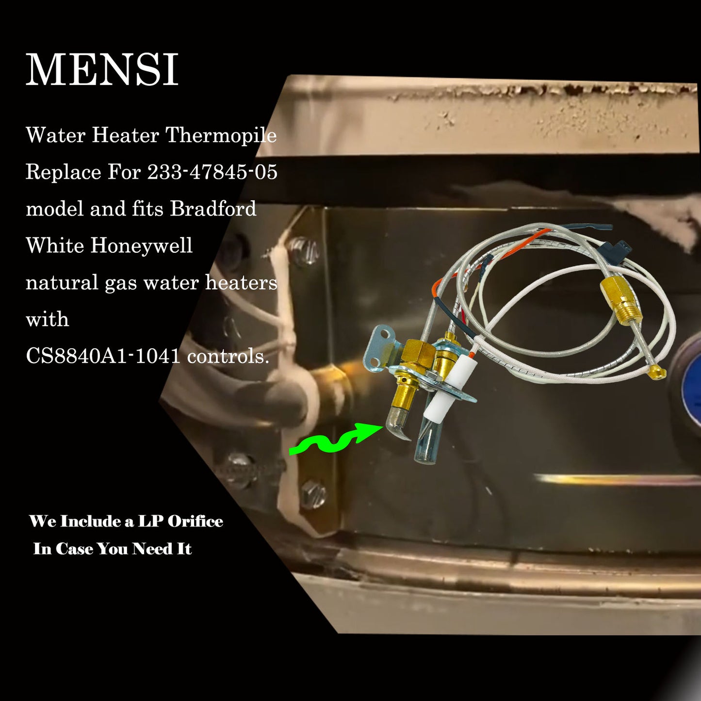 MENSI Water Heater Pilot Burner Assembly Fit for Bradford White,17/26 Honeywell CS8840A1-1041,Replace for 415-47845-05, 233-47845-02A, 233-47845-03, and Rheem Replacement Kit