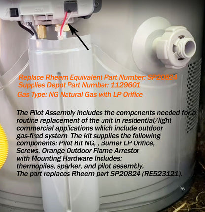 MENSI Pilot Burner Assembly Replacement Replace for Kit SP20824,SP20754,SP21058,SP21059,SP20800 Compatible for Rheem, Ruud and Richmond Water Heaters, NG with LP Orifice
