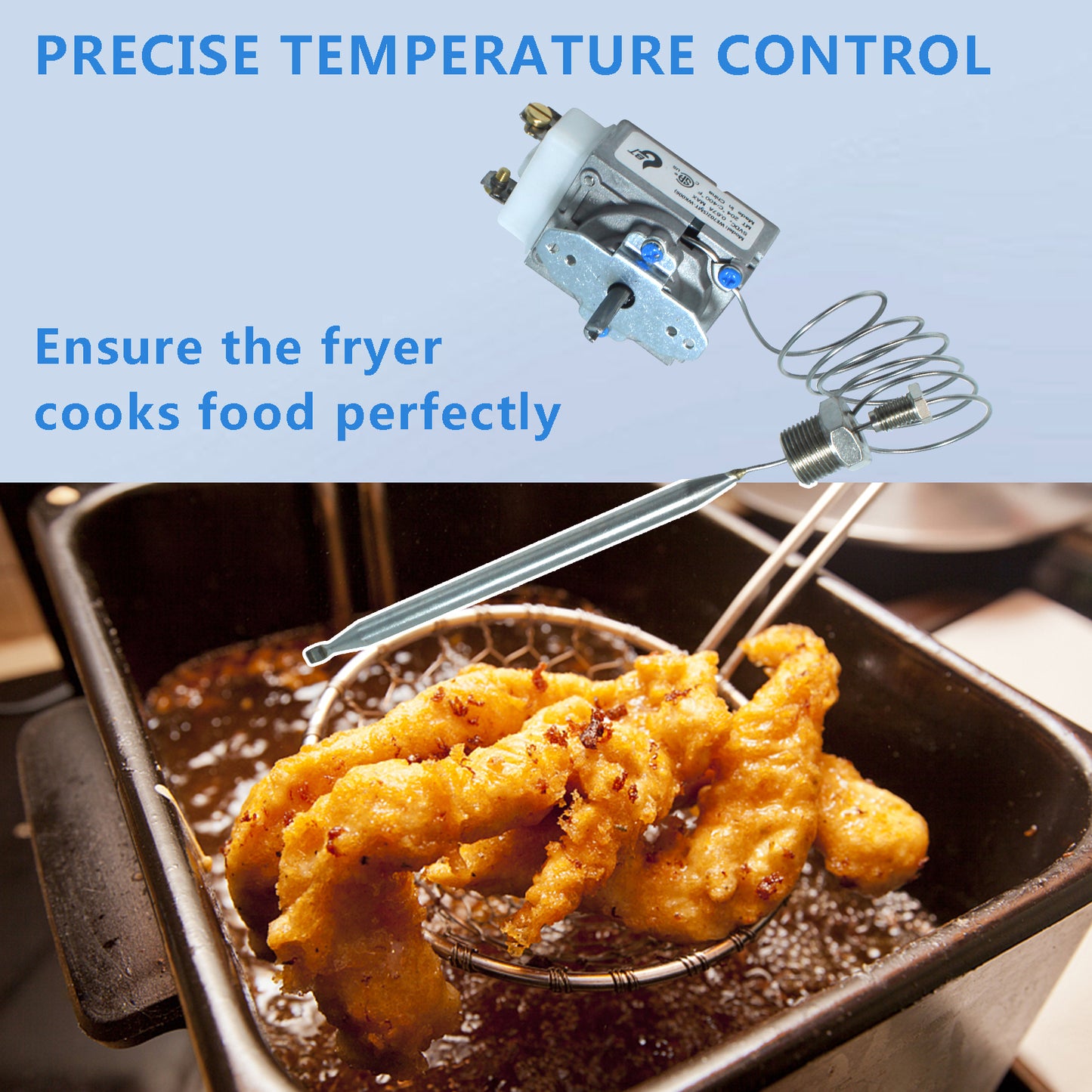 MENSI Minivolt Thermostat Control Replacement Of Robertshaw Model RX-2-24 Fits For ADCRAFT Parts Fits Gas Fryer with 0.315" Bulb x 3/8" NPT Nut and Knob Switch