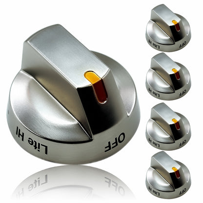 MENSI Replacement for Samsung Top Burner Gas Range Stove Control Switch Handle Replace DG64-00473 Series Silver Brushed Stainless Steel Color Knob, 5 Packs