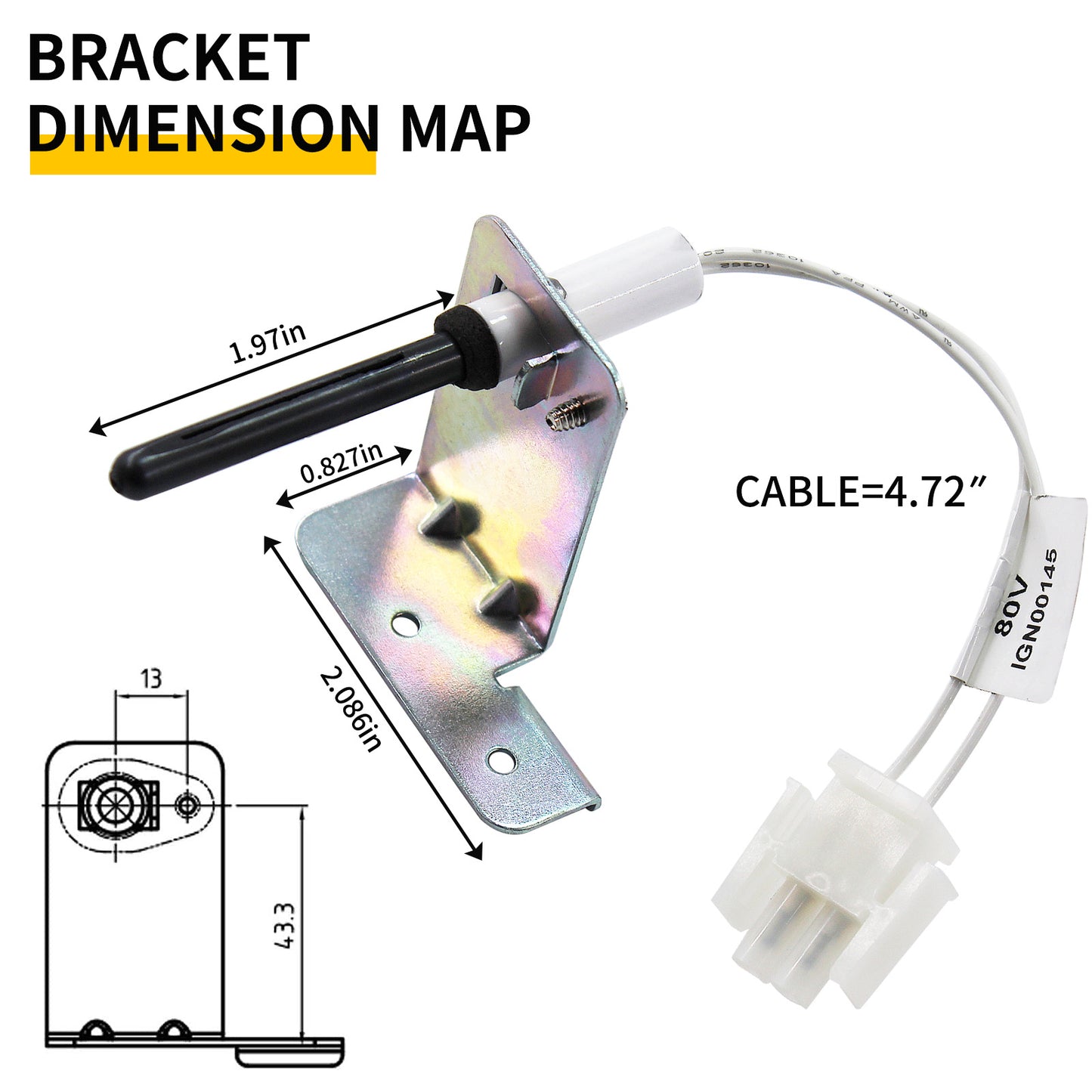 MENSI 80Volt Hot Surface Rod Ignitor with Installation Bracket and Screws Replacement of 768A 815 80V, Silicon Nitride