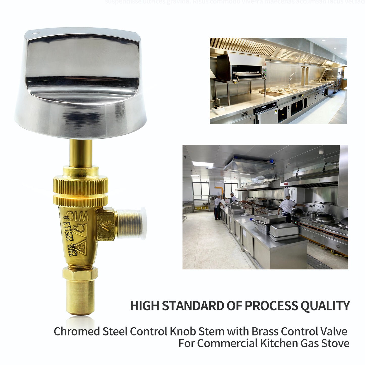 MENSI Propane Natural Brass Hotel Commercial Kitchen Gas Control Valve 0.047" Orfice with Chromed Steel Control Knob Stem Length 1.4"
